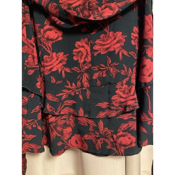 Huguest Mini Dress Womens Sz XL Blue Red Floral Ruffles short sleeve NEW - Picture 11 of 14